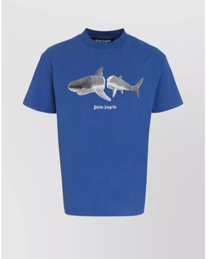 Palm Angels Graphic Cotton Crew Neck T-Shirt - Blue