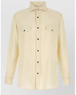Brunello Cucinelli Cotton Corduroy Leisure Fit Western Shirt - Natural