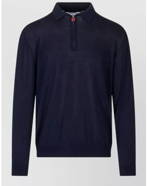Kiton Long Sleeve Zip Neck Knitted Polo - Blue
