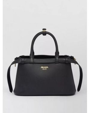 Prada Buckle Small Leather Handbag With Double Belt - Black