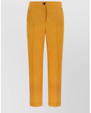 Herno Linen Straight Leg Trousers Belt Loops - Yellow