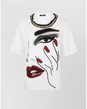 Balmain Pearls Chains Partial Face Graphic T-Shirt - White