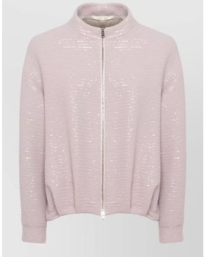Herno Short Sequin Jacket Crewneck High Collar - Pink