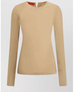 Thelatest Cotton Long Sleeve Fitted Round Neck Top - Natural