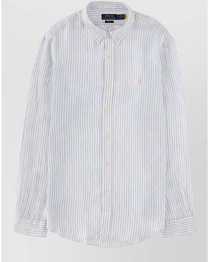 Polo Ralph Lauren Logo Stripe Shirt Long Sleeves Collar - White