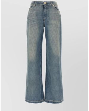 Balmain Wide-Leg Quilted Pants Pockets Loops - Blue