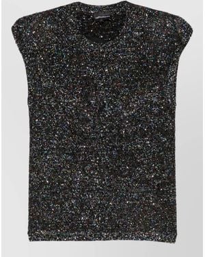 Emporio Armani Sequin-Embellished Sleeveless Knitted Top - Black