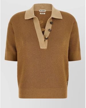 JW Anderson Cashmere Waffle-Knit Short-Sleeve Polo Top - Brown