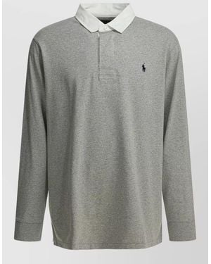 Polo Ralph Lauren Shirt Buttoned Neckline Logo Contrasting Collar - Grey