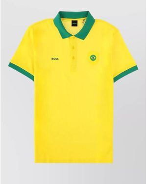 BOSS Polo Shirt Contrast Trim Short Sleeves - Yellow
