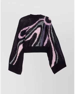 PUCCI Mohair Blend Printed Cropped Oversized Jumper - White