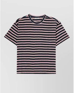 YMC Crew Neck Striped Short Sleeve Shirt - Blue