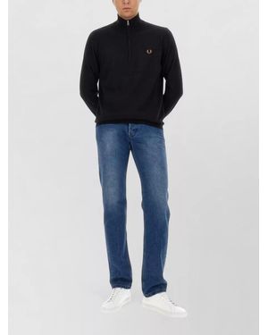 Fred Perry Logo Jersey Top Ribbed Cuffs Hem - Blue