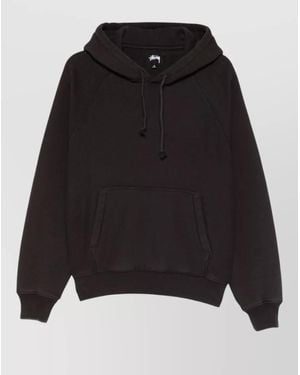 Stussy Drawstring Hooded Sweatshirt Kangaroo Pocket - Black