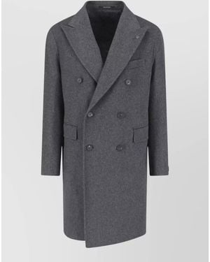 Tagliatore Double Breasted Tailored Coat Side Pockets - Grey