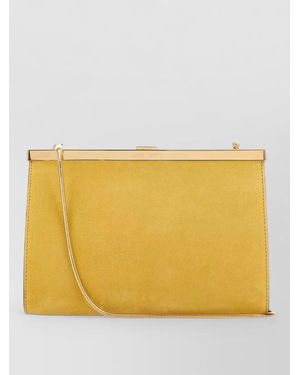 Alberta Ferretti Suede Clutch Bag Structured Silhouette Chain Strap - Yellow