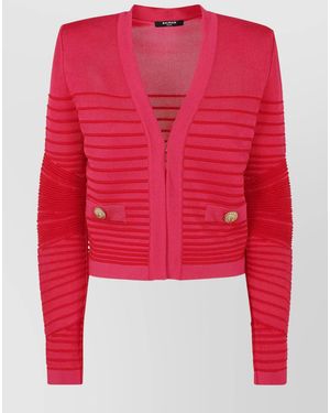 Balmain Long-Sleeve Knit Cardigan - Red