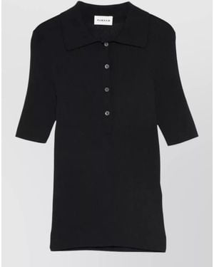 P.A.R.O.S.H. Ribbed Polo Collar Top Short Sleeves - Black