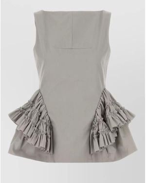 Dries Van Noten Casey Cotton Top Sleeveless Square Neckline - Grey