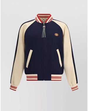 Valentino Wool And Cotton Bomber Jacket - Blue