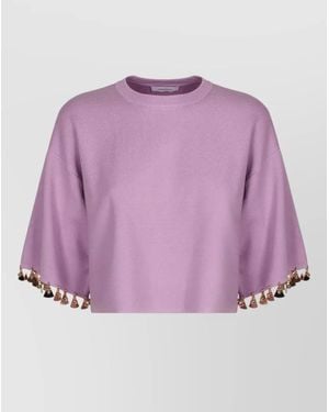 Rabanne Crew Neck Cropped Jumper Sequin Hem - Purple