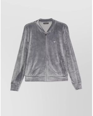 Emporio Armani Long Sleeve Knit Sweatshirt With Ribbed Cuffs And Hem - Gray