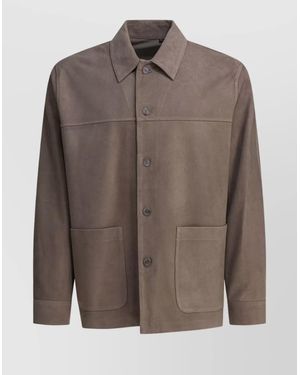 Vince Suede Leather Shirt Jacket - Brown