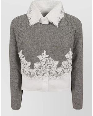 Ermanno Scervino Long Sleeve Cropped Sweater Contrast Collar - Gray