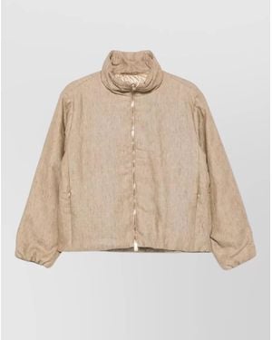 Herno Down Coat High Collar Cuffs Pockets - Natural