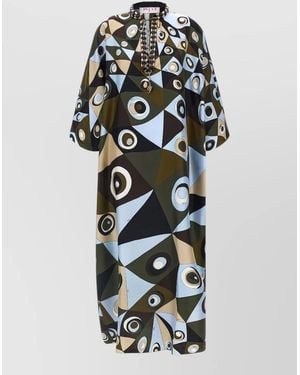 PUCCI Occhi Loose Caftan Dress Beaded Neckline - White