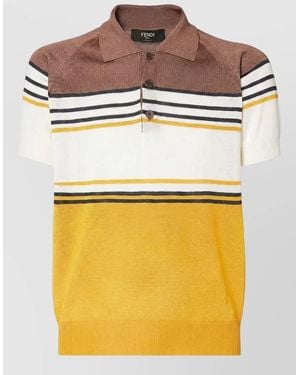 Fendi Viscose Polo Shirt Striped Short Sleeves Ribbed - Gray