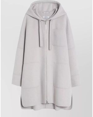 Max Mara Hooded Long Coat Drop Shoulders Pockets - White