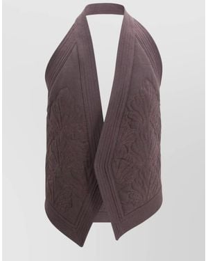 Alberta Ferretti Quilted Halterneck Gilet Embroidered Open Back - Purple