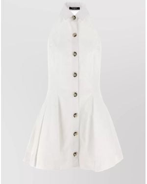 Balmain Pleated Skirt Halterneck Dress With Collar Detail - White