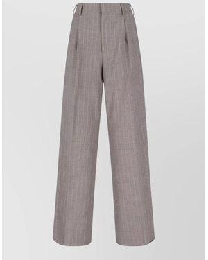Tagliatore High Waisted Wide Leg Pinstripe Suit Trousers - Grey