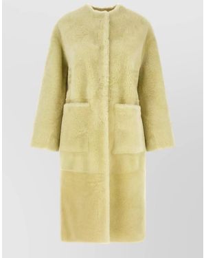 Blancha Long Sleeve Mid Length Fur Coat - Yellow