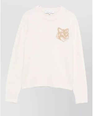 Maison Kitsuné Fox Head Wool Crew Neck Jumper - Natural