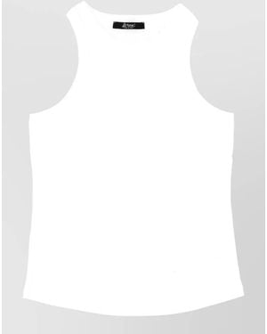 LA ROSE Cotton Tank Top Ribbed Knit Round Neck - White