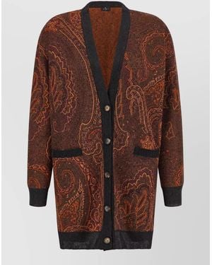 Etro Paisley Jacquard V-Neck Long Cardigan - Brown