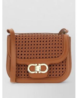 Ferragamo Shoulder Bag Woven Texture Adjustable Strap Hardware - Brown