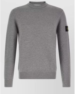 Stone Island Virgin Wool Textured Knit Crew Neck Sweater - Gray