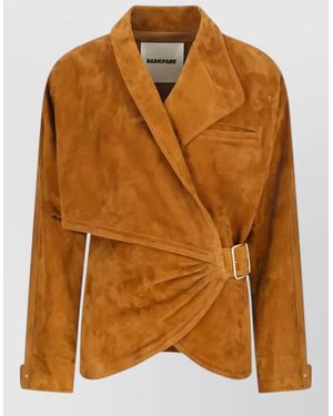 DARKPARK Cindy Suede Belted Jacket Asymmetric Lapel - Brown