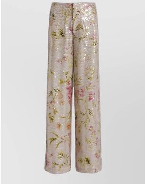 Alberta Ferretti Printed Sequins Wide Leg Pants - Natural