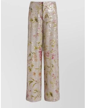 Alberta Ferretti Printed Sequins Wide Leg Pants - Natural