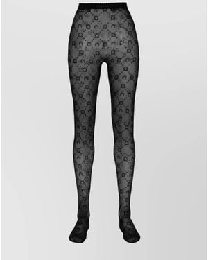 Marine Serre Mesh Monogram Tights - Grey