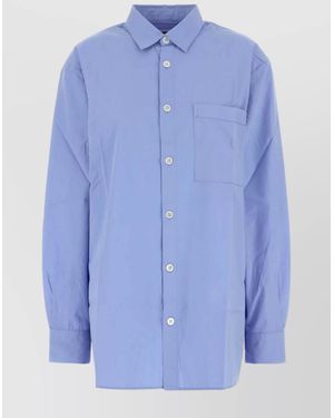 Tekla Cotton Poplin Oversized Pyjama Shirt - Blue