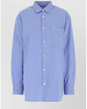 Tekla Cotton Poplin Oversized Pyjama Shirt - Blue