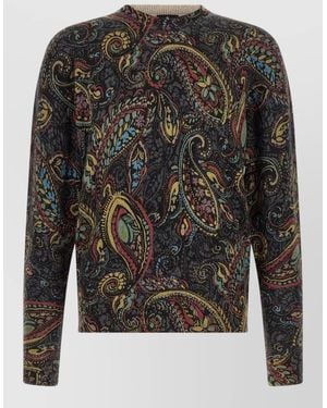Etro Paisley Knit Crew Neck Long Sleeve Top - Gray