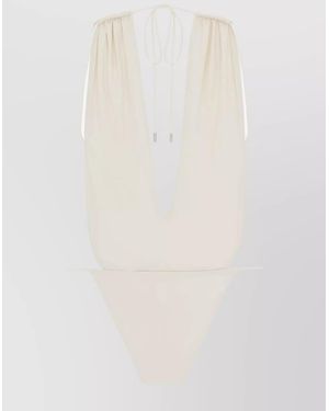 Saint Laurent Deep V-Neck Halter Neck One-Piece Swimsuit - White