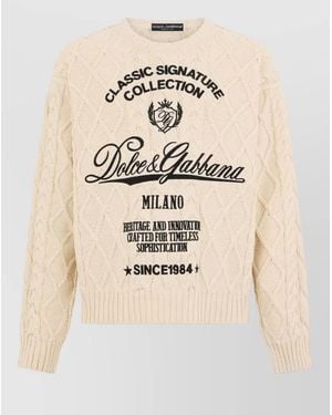Dolce & Gabbana Cotton Blend Jumper Crew Neck Writings - Natural
